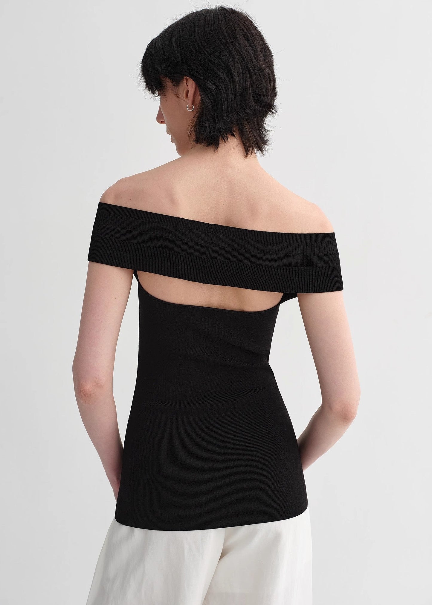 Mulberry Silk Blend One-Shoulder Top. Elegant Knit, Off-Shoulder Design
