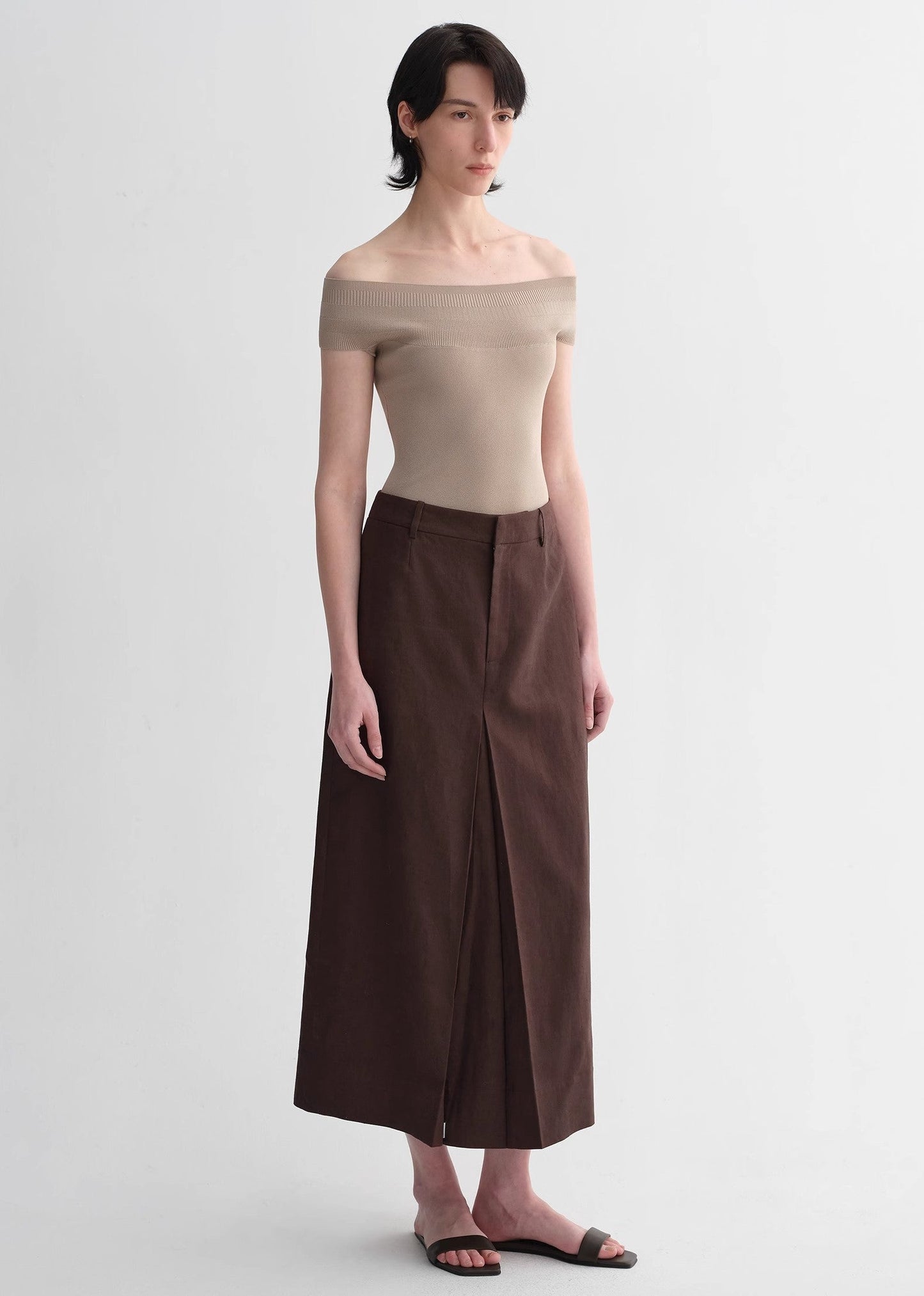 Mulberry Silk Blend One-Shoulder Top. Elegant Knit, Off-Shoulder Design