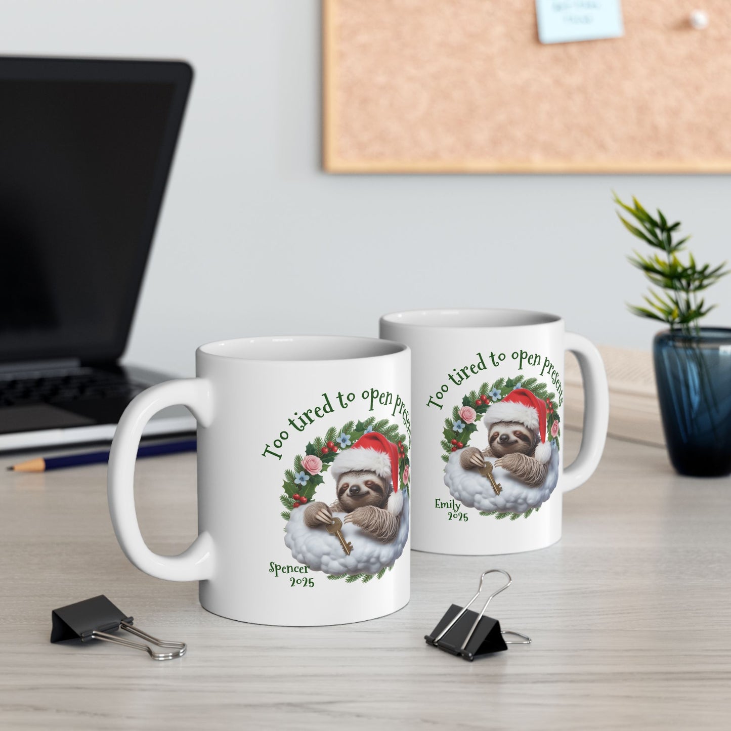Personalized Christmas Sloth Mug – Custom Name, Quote & Year | Funny Holiday Coffee Cup, Cute Animal Gift, Cozy Winter Ceramic Tea Mug