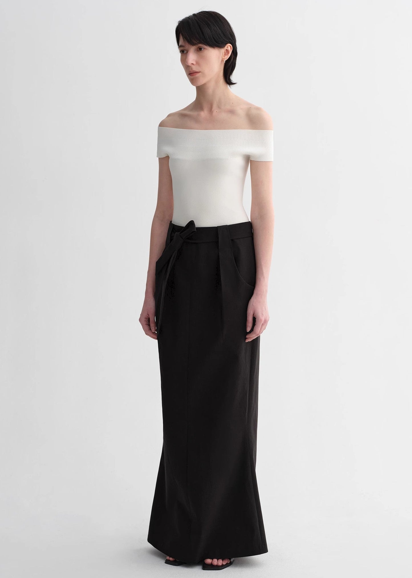 Mulberry Silk Blend One-Shoulder Top. Elegant Knit, Off-Shoulder Design
