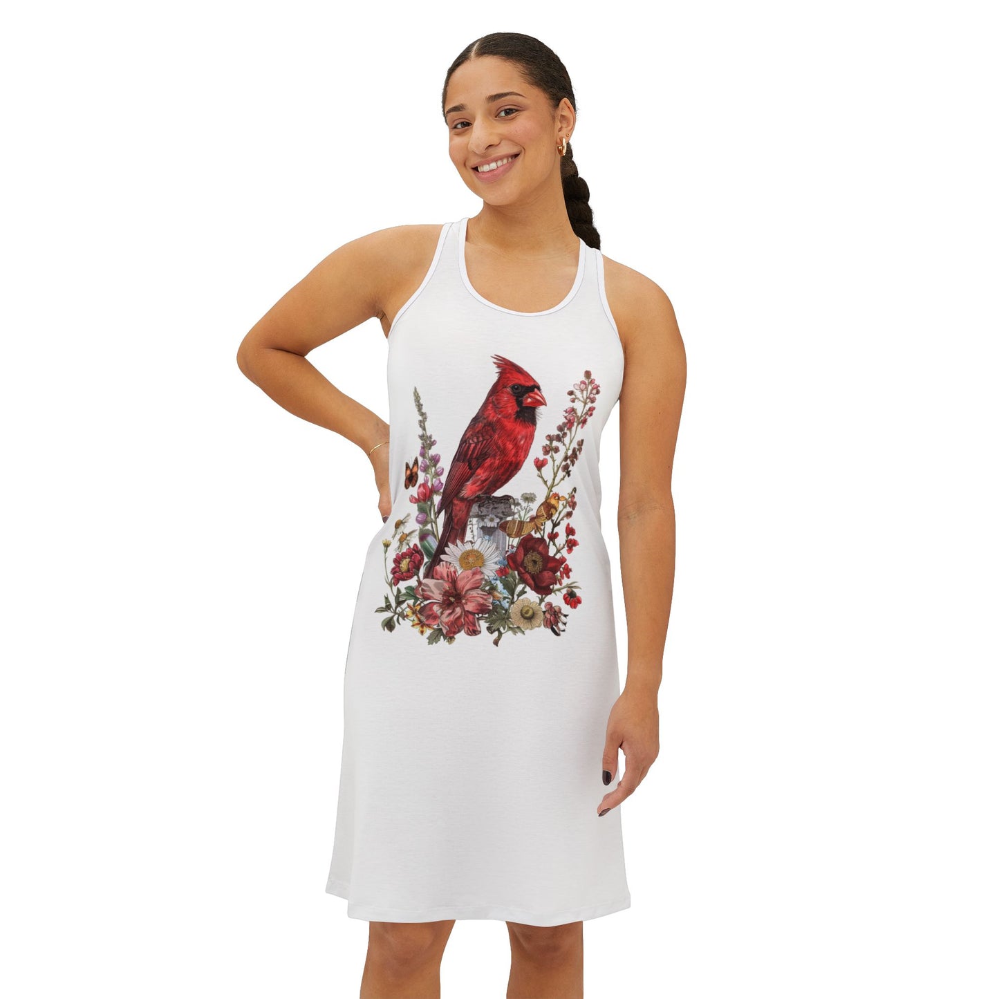 Cardinal & Floral Women's Racerback Dress, Summer Dress, Casual Dress, Boho Chic Dress, Spring Fashion, Nature Lover Gift