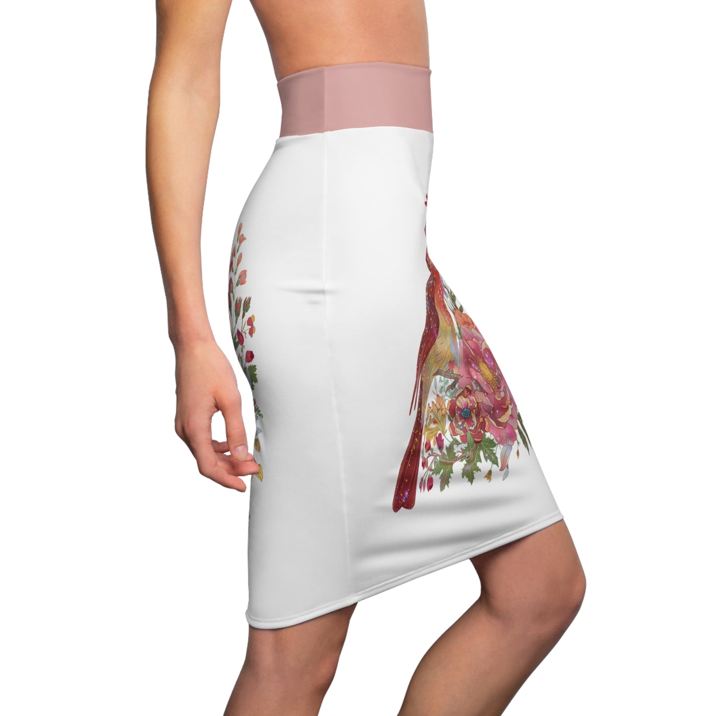 Floral Cardinal Women's Pencil Skirt - Stylish & Elegant Floral Print Skirt for Spring Occasions