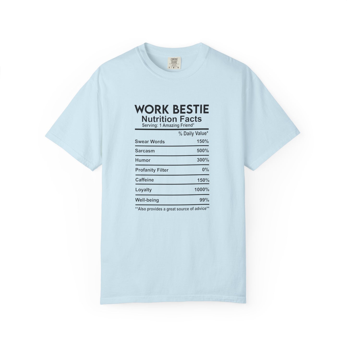 Work Bestie Nutrition Facts T-Shirt – Funny Best Friend Gift for Her, Cute Graphic Tee with Back Print, Unisex Matching Shirt Idea