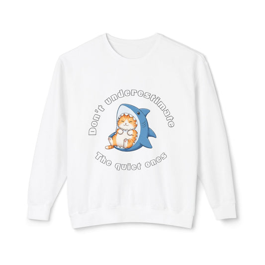 Unisex Shark Cat Sweatshirt – Funny Cozy Gift for Cat Lovers & Teens – Whimsical Animal Crewneck