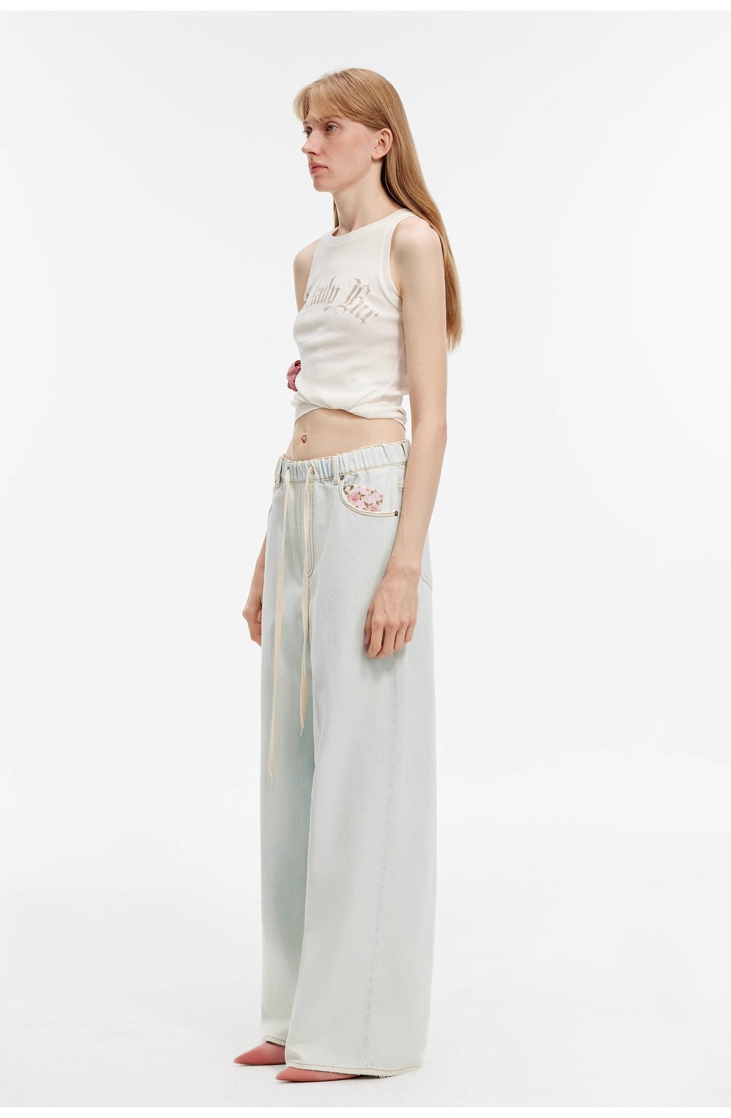 “Mint Whisper” Wide-Leg Jeans. Luxury Turkish Denim, Drawstring Waist
