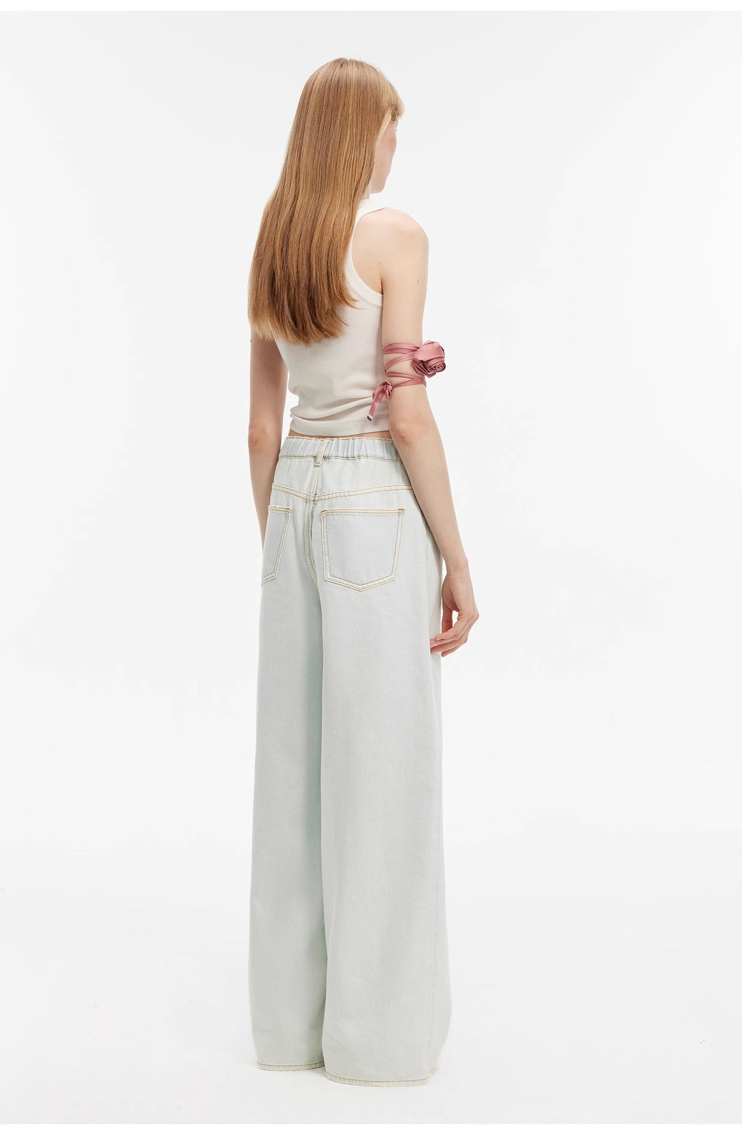 “Mint Whisper” Wide-Leg Jeans. Luxury Turkish Denim, Drawstring Waist