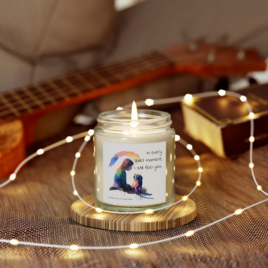 Pet Memorial Candle – “In Every Quiet Moment” Quote with Woman & Dog Illustration | Scented Tribute for a Loyal Friend