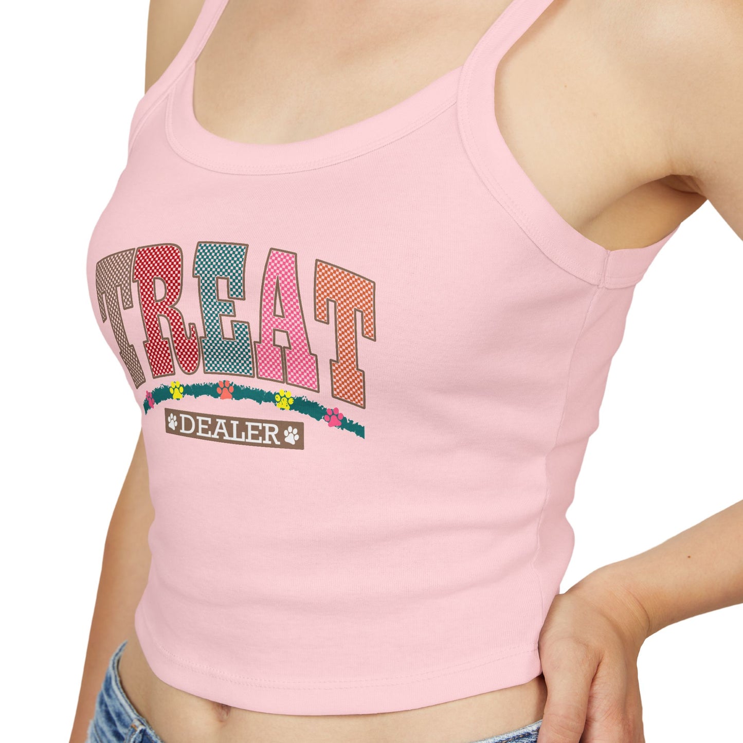 Funny Women's Spaghetti Strap Tank Top - "Treat Dealer" - Perfect for Summer Parties and Casual Wear