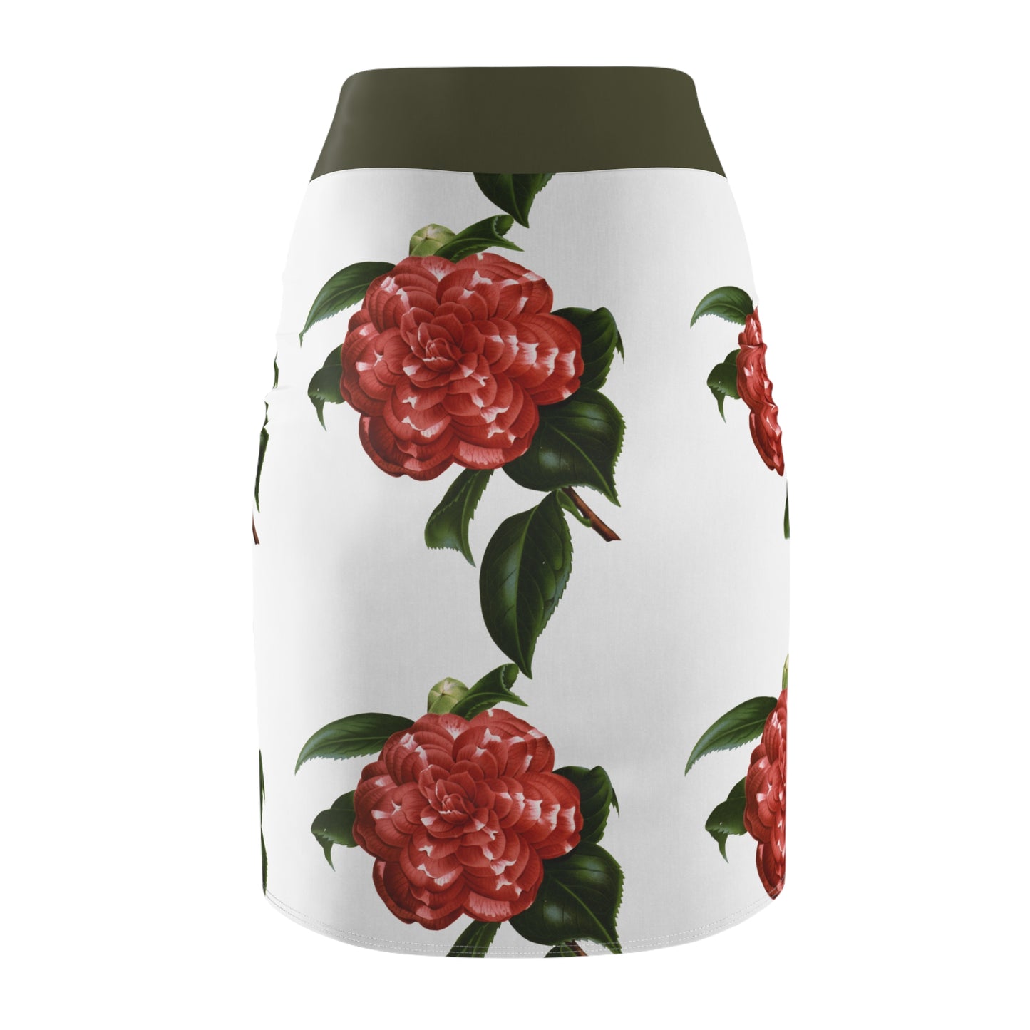 Floral Women's Pencil Skirt - Elegant Camellia Pattern