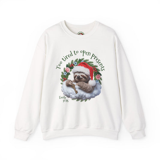 Personalized Cozy Holiday Sloth Sweatshirt – Funny Christmas Gift, Custom Name & Quote, Unisex Crewneck, Cute Sloth Winter Apparel