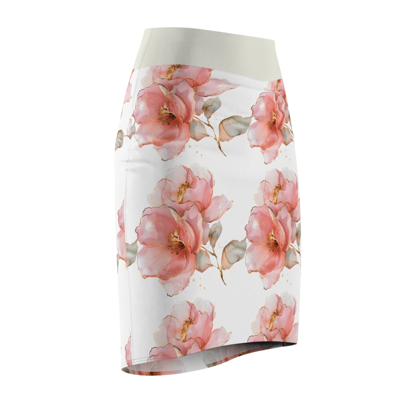 Floral Women's Pencil Skirt - Elegant Pink Blossom Design