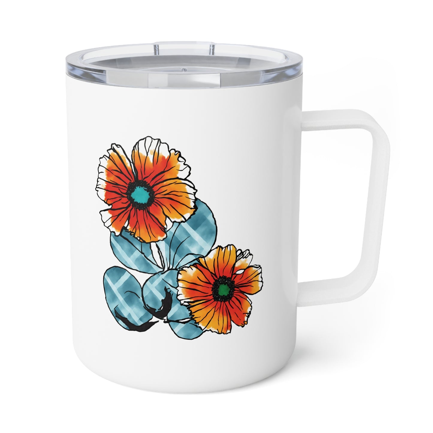 Floral Insulated Coffee Mug, 10oz - Perfect Gift for Coffee Lovers, Unique Floral Design, Travel Mug, Home Office, Birthday Gift, Tea Mug