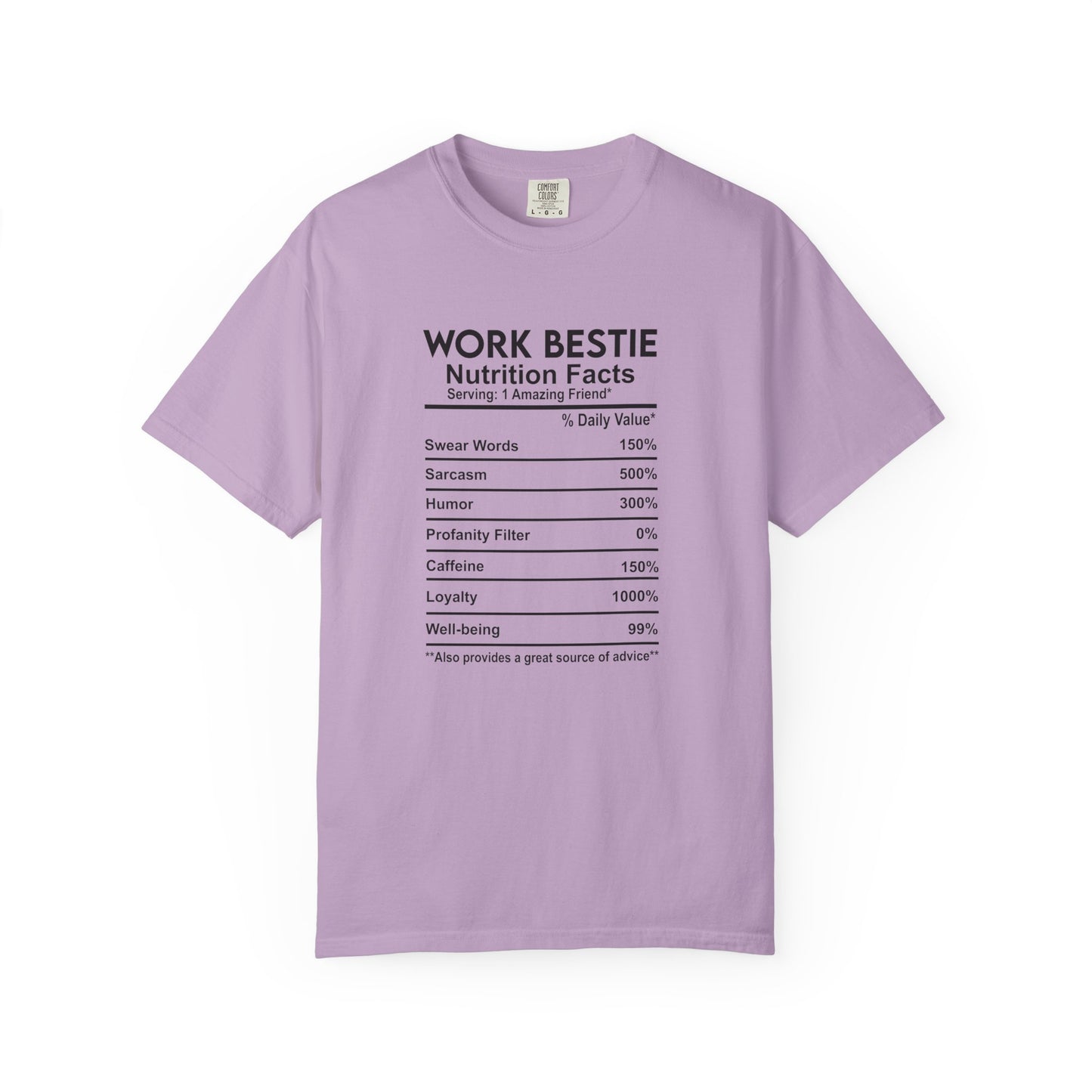 Work Bestie Nutrition Facts T-Shirt – Funny Best Friend Gift for Her, Cute Graphic Tee with Back Print, Unisex Matching Shirt Idea