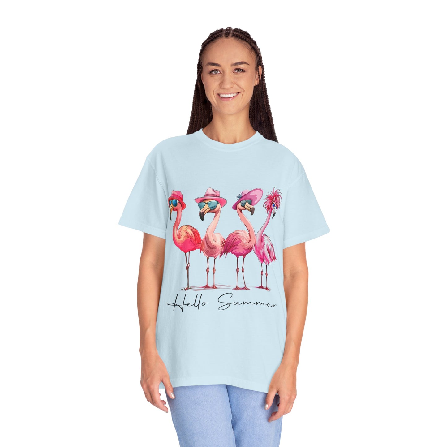 Hello Summer Flamingo T-Shirt - Garment-Dyed Tee for Beach Lovers