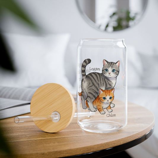 Personalized Cat Sipper Glass – Custom Quote or Names – Gift for Big Siblings, Parents, or Cat Lovers – 16oz Cute Drinkware