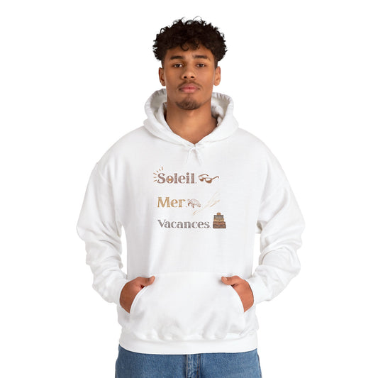 Soleil Mer Vacances Hoodie - Relaxing Beach Vibes Sweatshirt for Summer Getaways