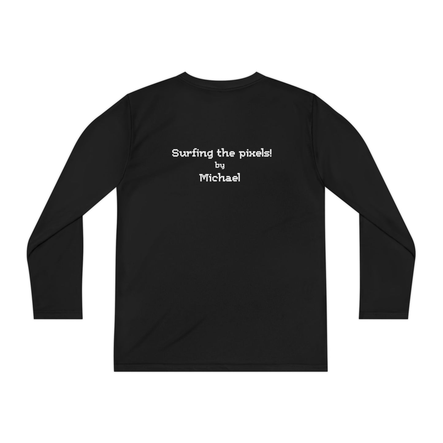 Custom Youth Long Sleeve Surfing Pixel Duck Tee – Personalized Name Shirt for Boys & Girls
