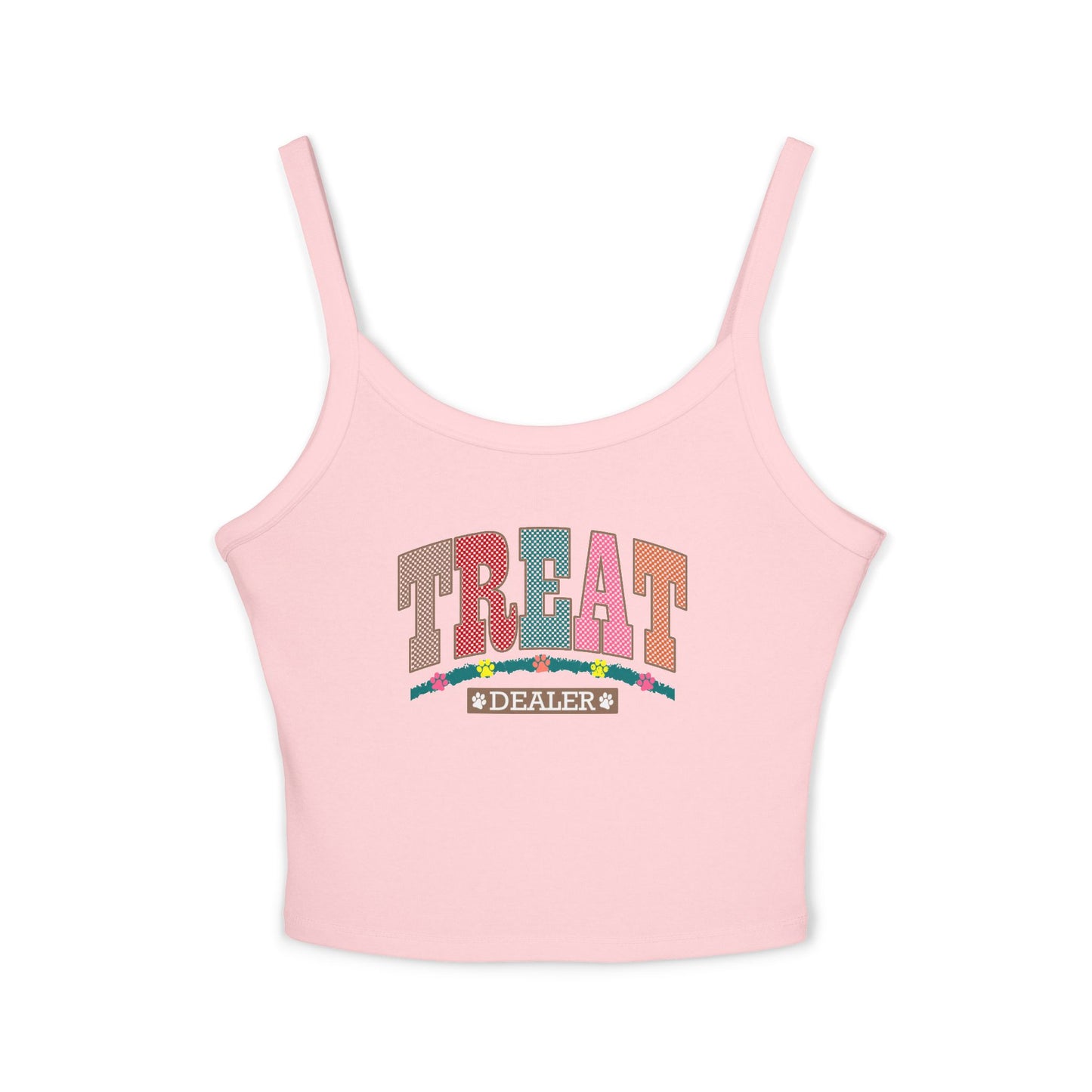 Funny Women's Spaghetti Strap Tank Top - "Treat Dealer" - Perfect for Summer Parties and Casual Wear