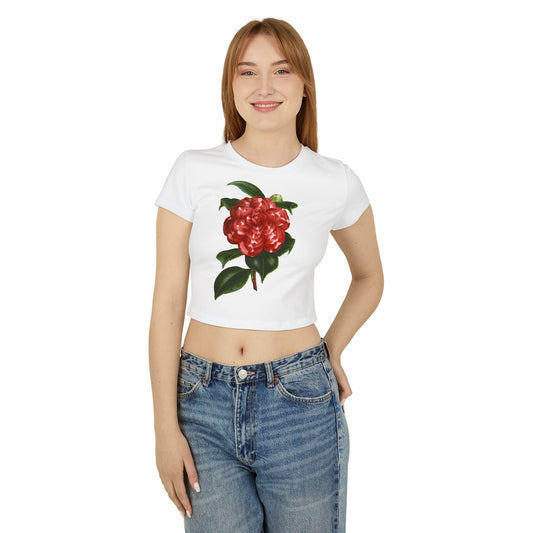 Floral Women's Baby Tee - Vintage Camellia Design