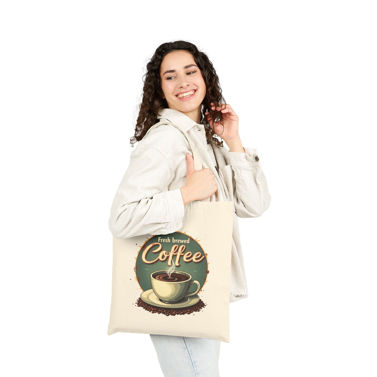 Fresh Brewed Coffee Tote Bag, Eco-Friendly Shopping Bag, Coffee Lover Gift, Reusable Grocery Bag, Cute Canvas Bag