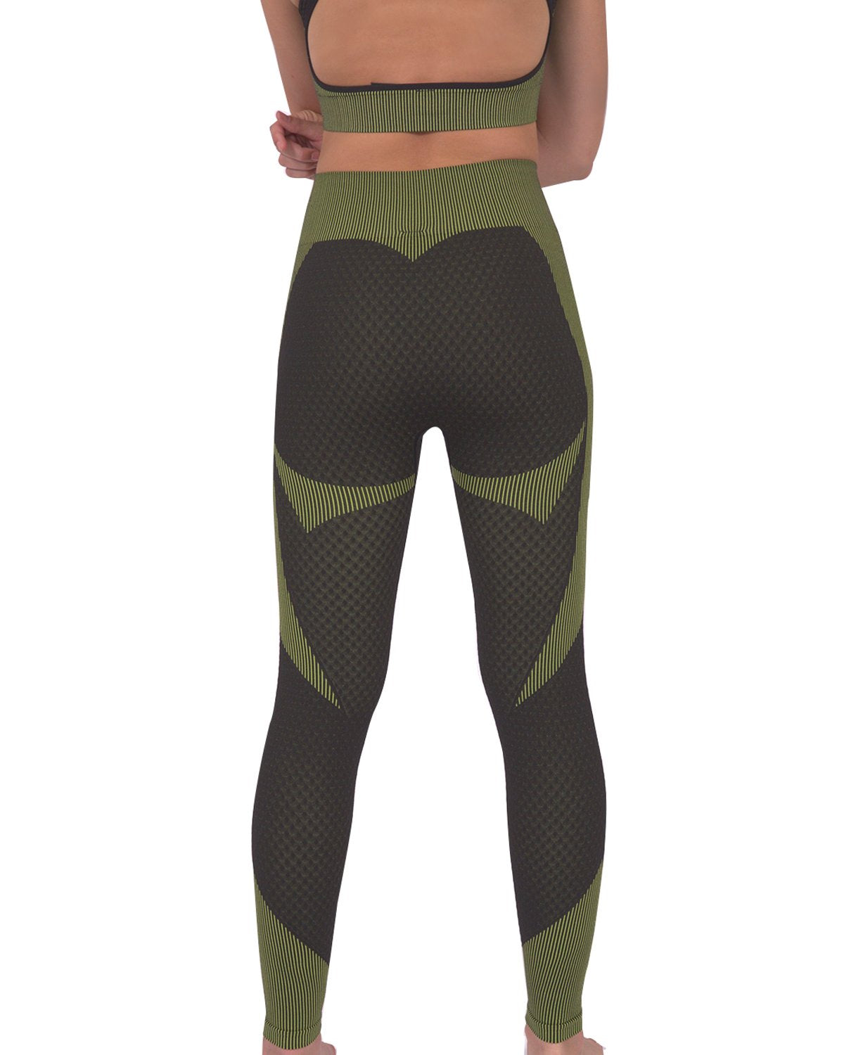 Trois Seamless Leggings. Black & Green, High Compression, Sleek Design