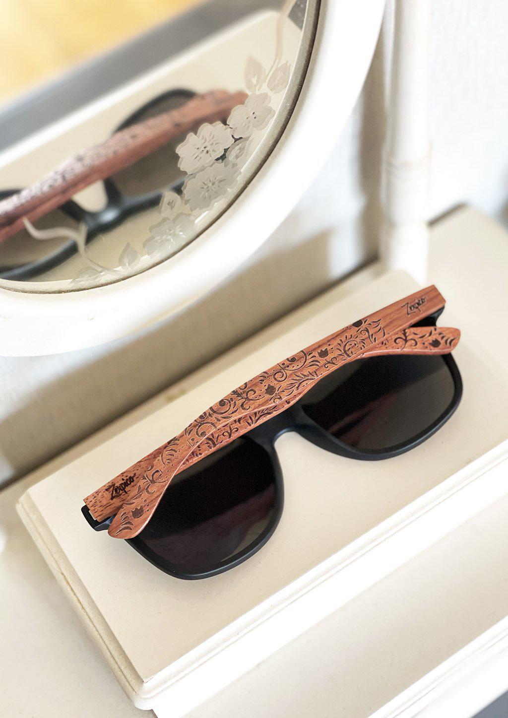 Oasis Wooden Sunglasses. Engraved Rosewood, Polarized UV400, Handmade
