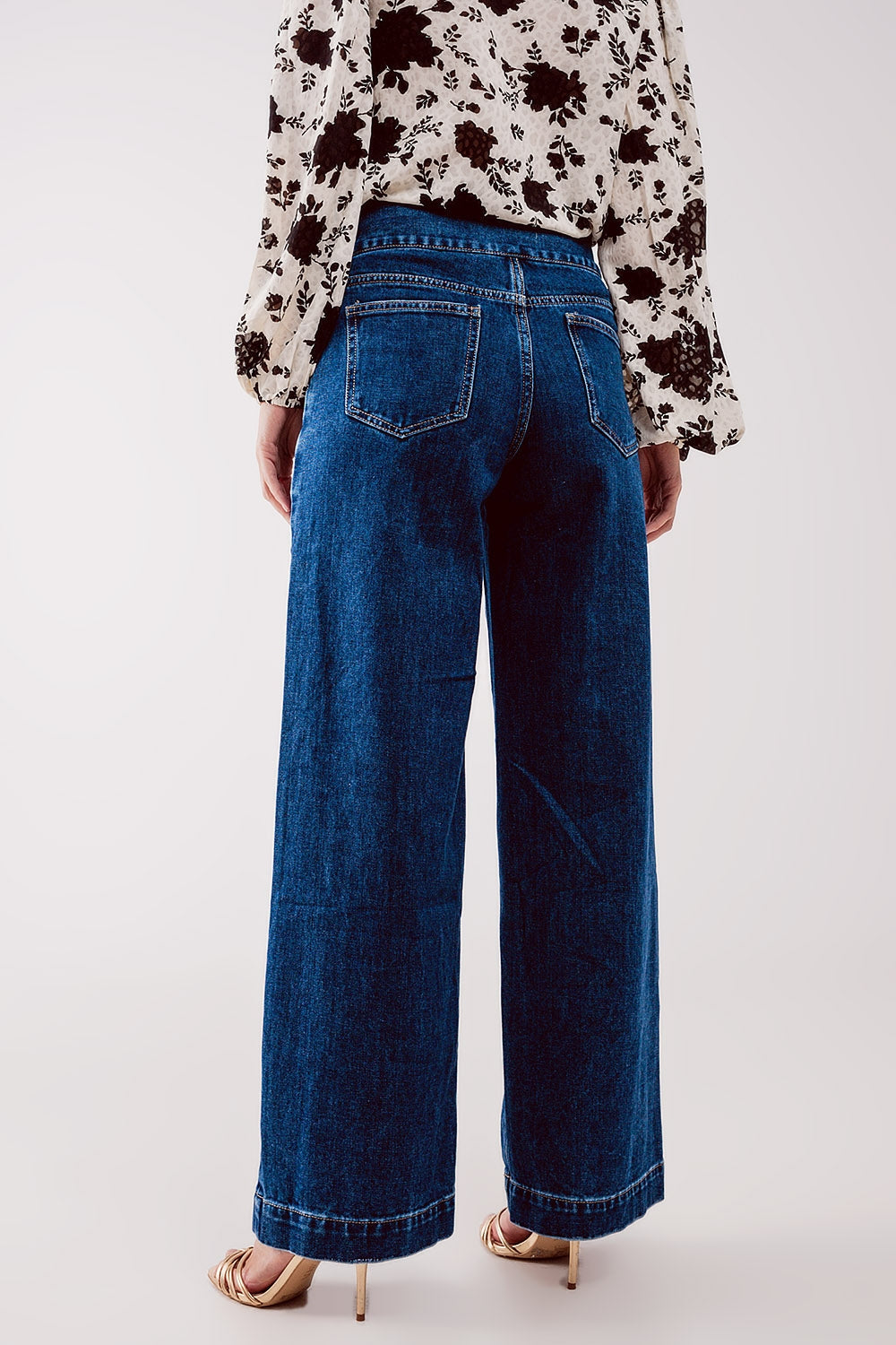 Button Front Mid Blue Jeans. Relaxed Wide Leg, True to Size & Functional