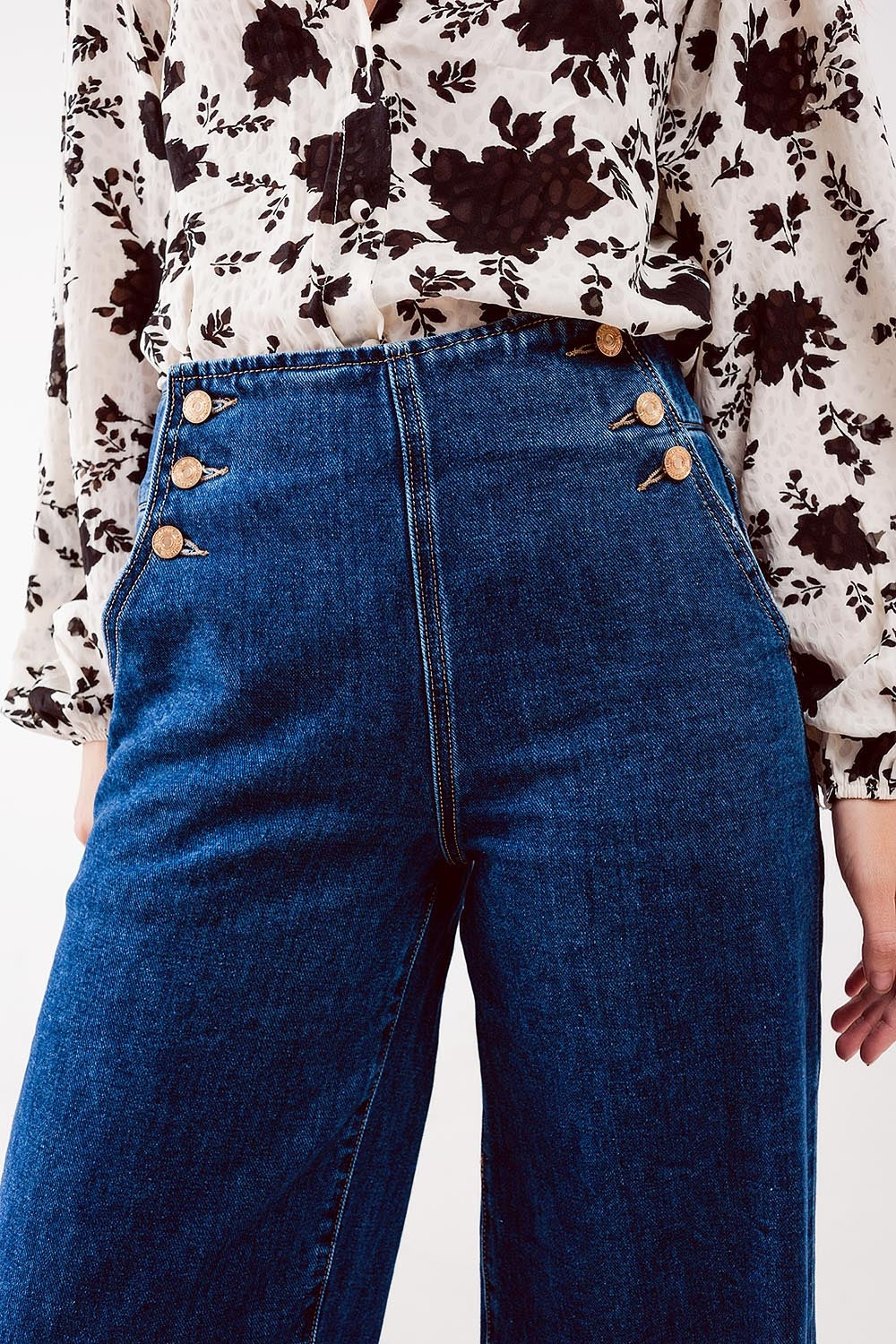 Button Front Mid Blue Jeans. Relaxed Wide Leg, True to Size & Functional