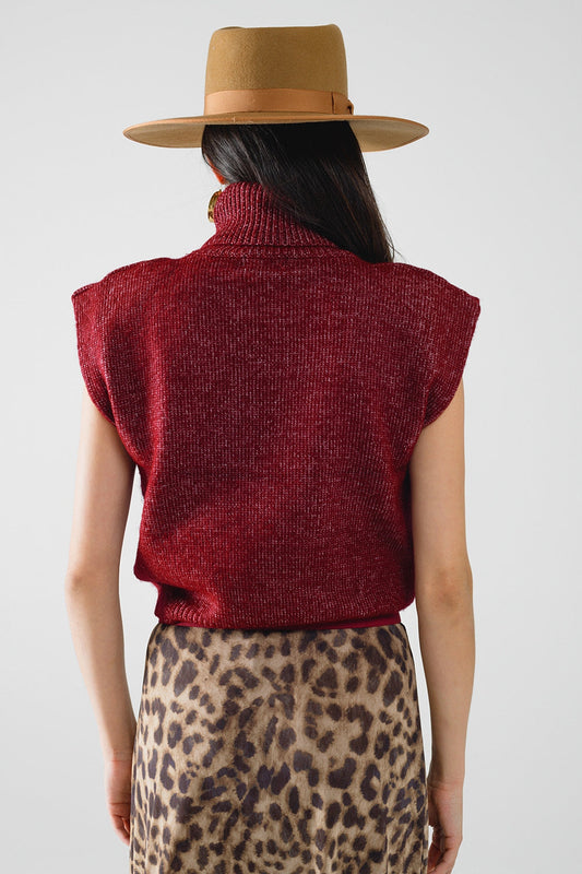 Cozy Burgundy Sleeveless Turtleneck Sweater – Soft Knit & True to Size