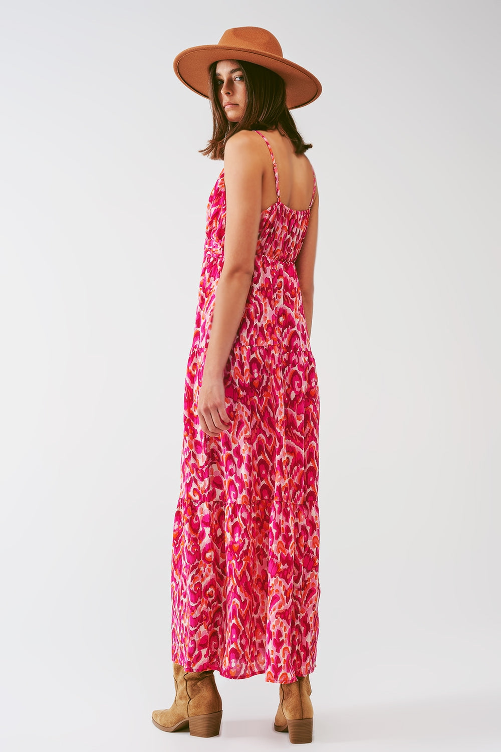 Pink Floral Maxi Dress. V-Neck, Flowy Fit & Romantic Side Splits