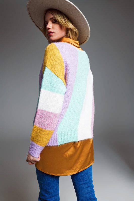 Pastel Stripe Knit Sweater – Chunky Knit, Relaxed Fit & Boat Neck