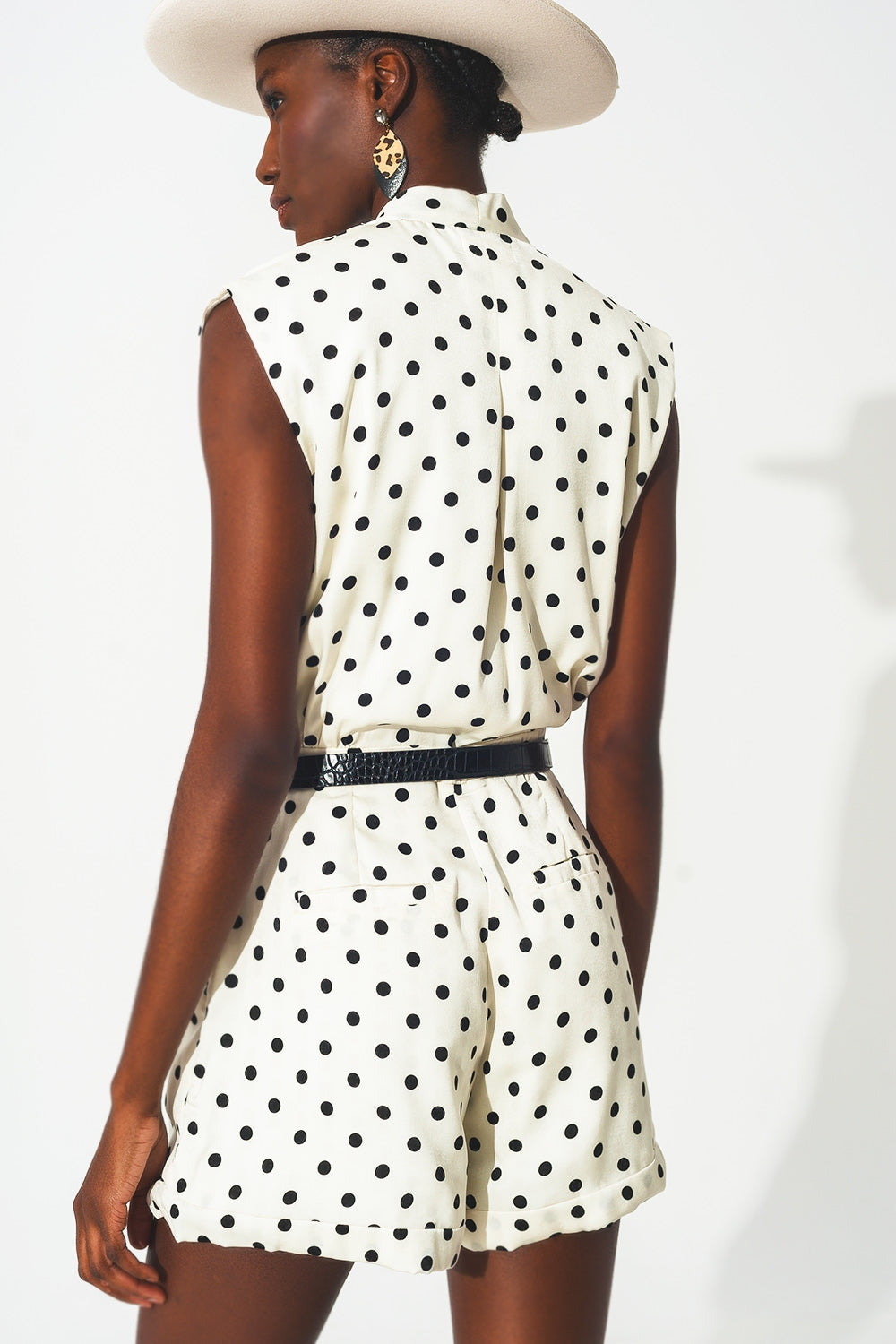 Spot Print Wrap Playsuit. V-Neck, Sleeveless & Lightweight Fabric