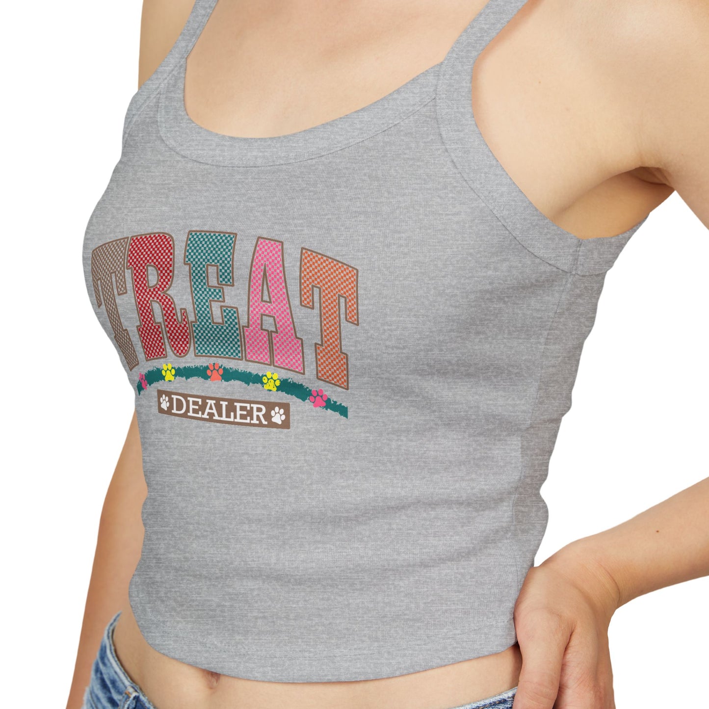 Funny Women's Spaghetti Strap Tank Top - "Treat Dealer" - Perfect for Summer Parties and Casual Wear