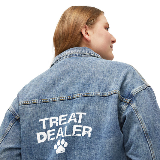 Women's Denim Jacket - Treat Dealer, Casual Outerwear, Animal Lover Gift, Fall Fashion, Cute Pet Apparel, Everyday Style