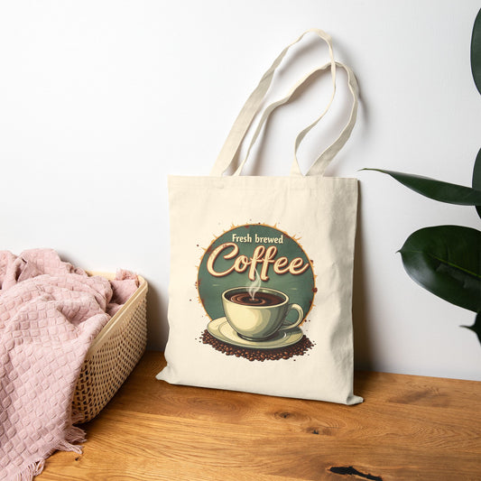 Fresh Brewed Coffee Tote Bag, Eco-Friendly Shopping Bag, Coffee Lover Gift, Reusable Grocery Bag, Cute Canvas Bag