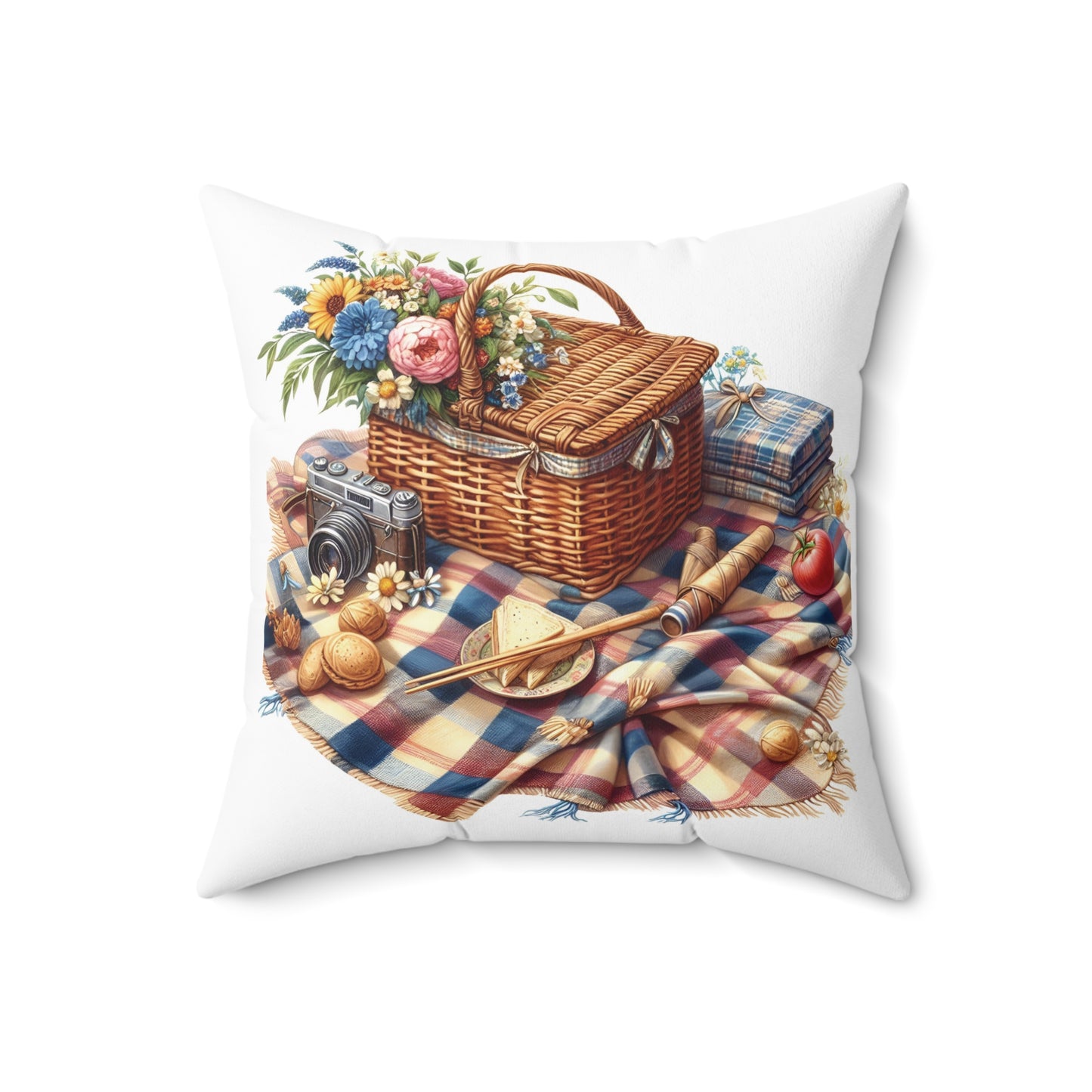 Picnic Vibes Decorative Pillow, Cozy Home Decor, Farmhouse Cushion, Outdoor Picnic Style, Gift for Nature Lovers, Summer Decor