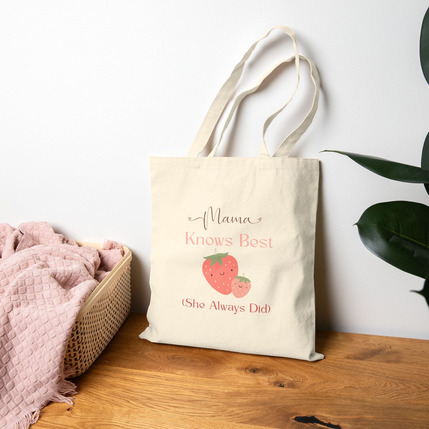Mama Knows Best Strawberry Tote Bag - Eco-Friendly Cotton Canvas for Mother's Day and Everyday Use