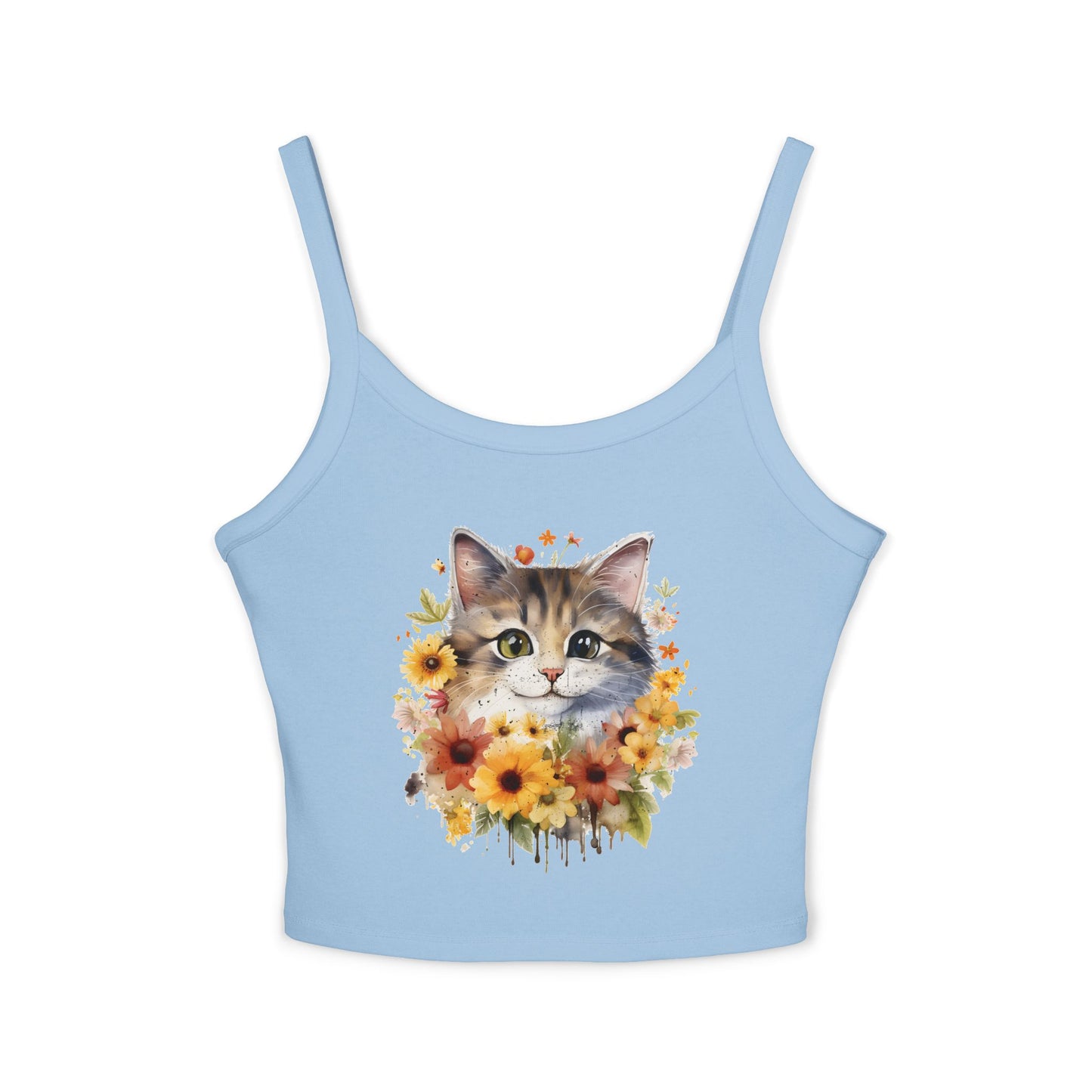 Floral Cat Women's Spaghetti Strap Tank Top - Cute and Stylish
