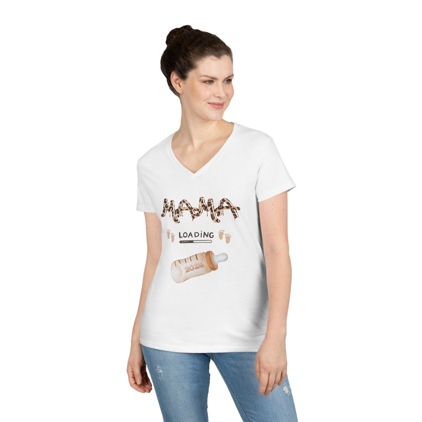 Mama Loading V-Neck T-Shirt – Fun Gift Tee with Soft Cotton Comfort