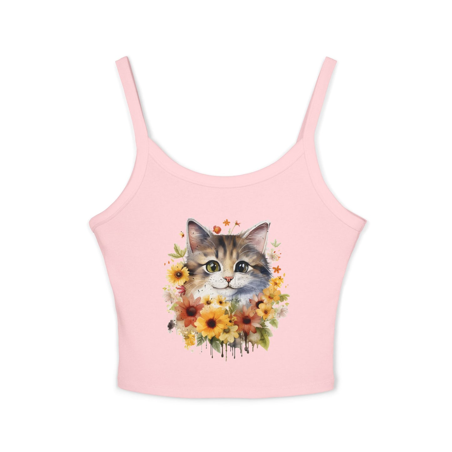 Floral Cat Women's Spaghetti Strap Tank Top - Cute and Stylish