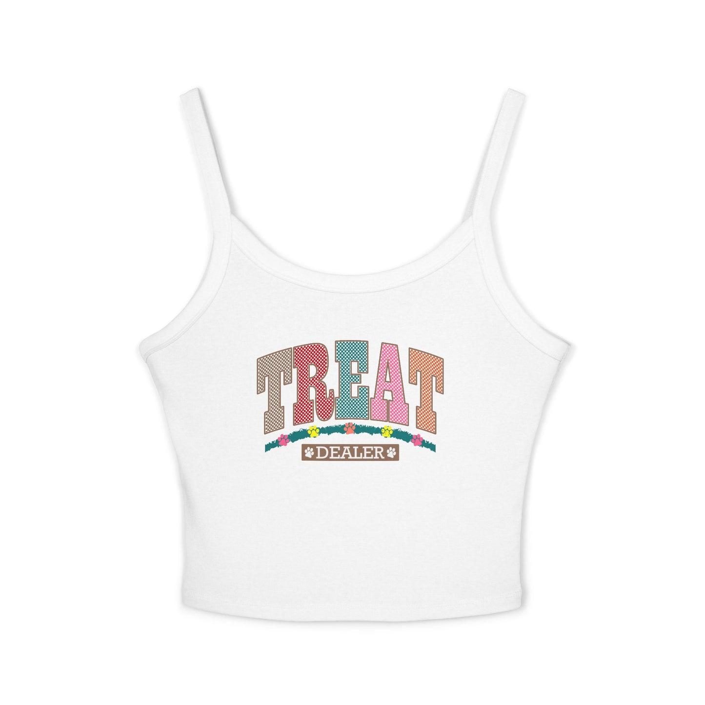 Funny Women's Spaghetti Strap Tank Top - "Treat Dealer" - Perfect for Summer Parties and Casual Wear