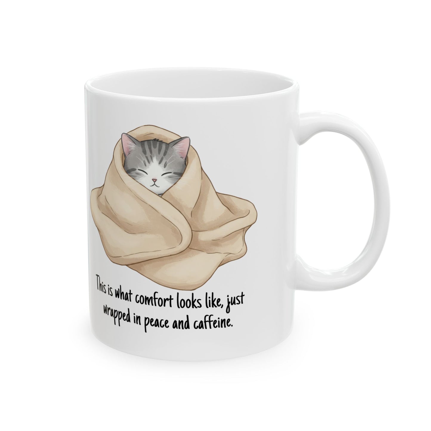 Cozy Cat Mug 11oz – “This Is What Comfort Looks Like” Quote | Funny Ceramic Coffee Cup | Gift for Cat Lovers