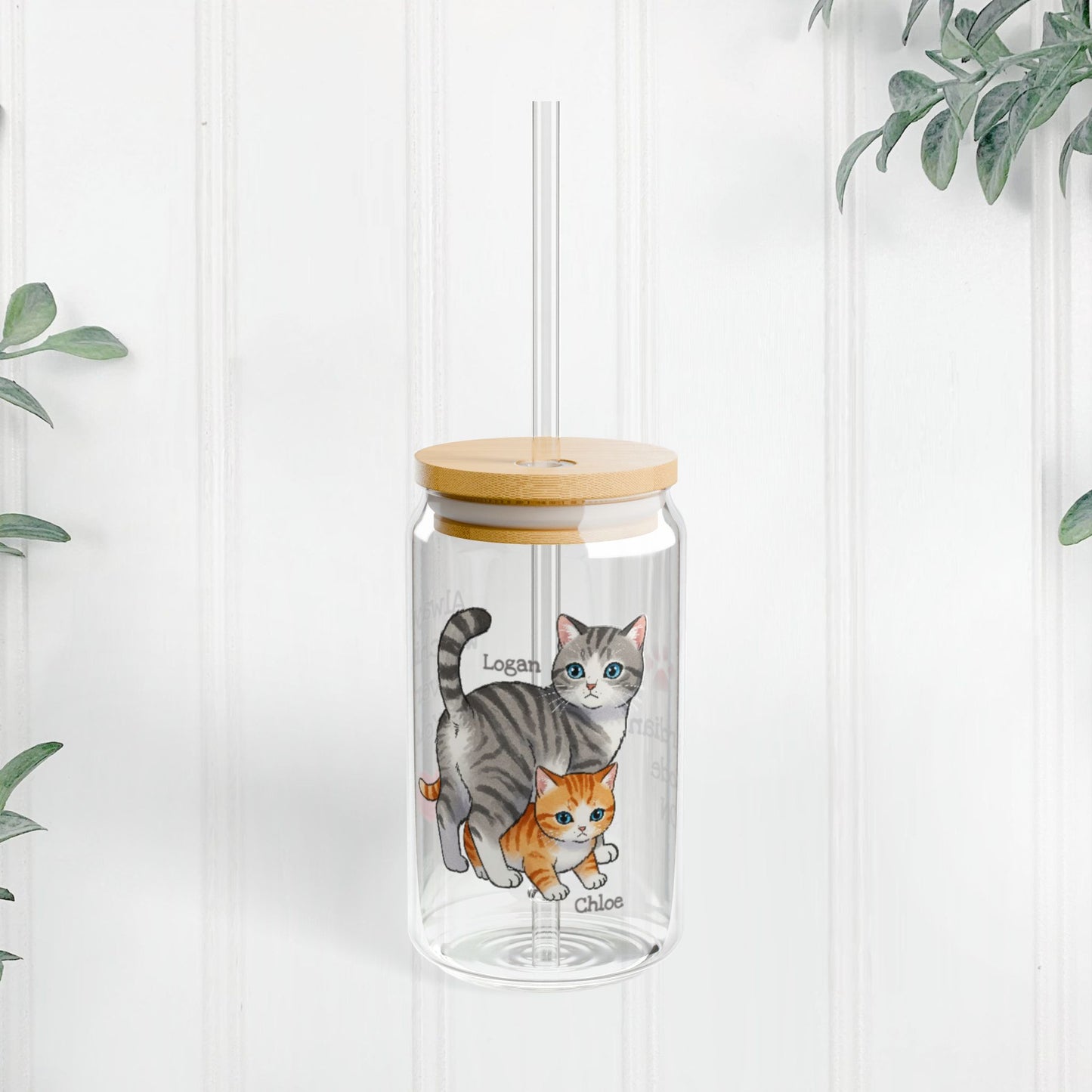 Personalized Cat Sipper Glass – Custom Quote or Names – Gift for Big Siblings, Parents, or Cat Lovers – 16oz Cute Drinkware
