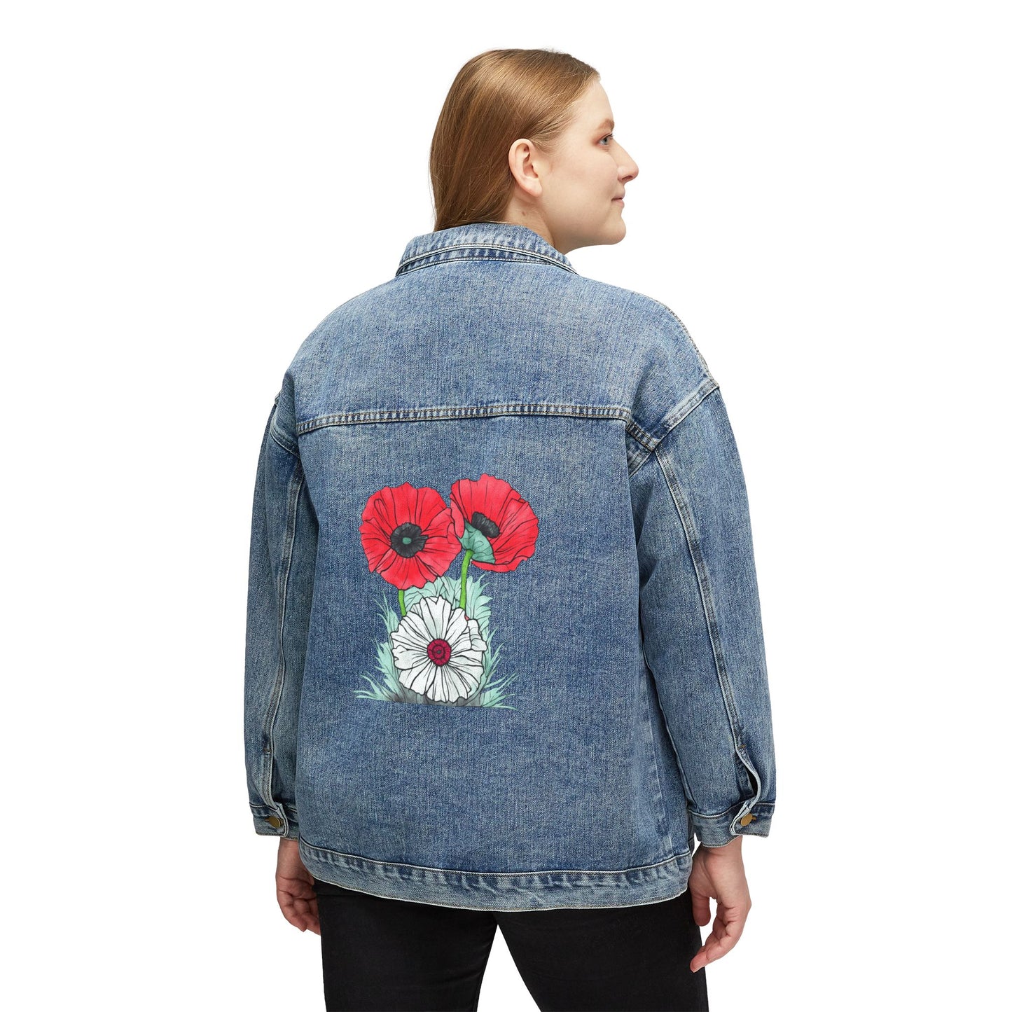 Floral Women’s Denim Jacket - Vintage Style with Poppy Design