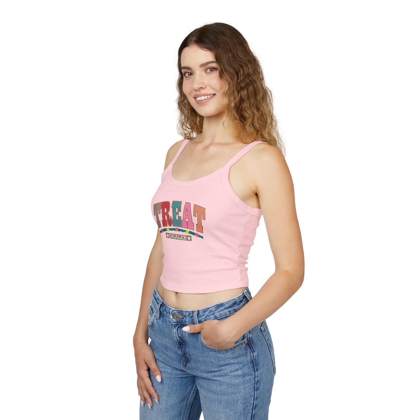 Funny Women's Spaghetti Strap Tank Top - "Treat Dealer" - Perfect for Summer Parties and Casual Wear