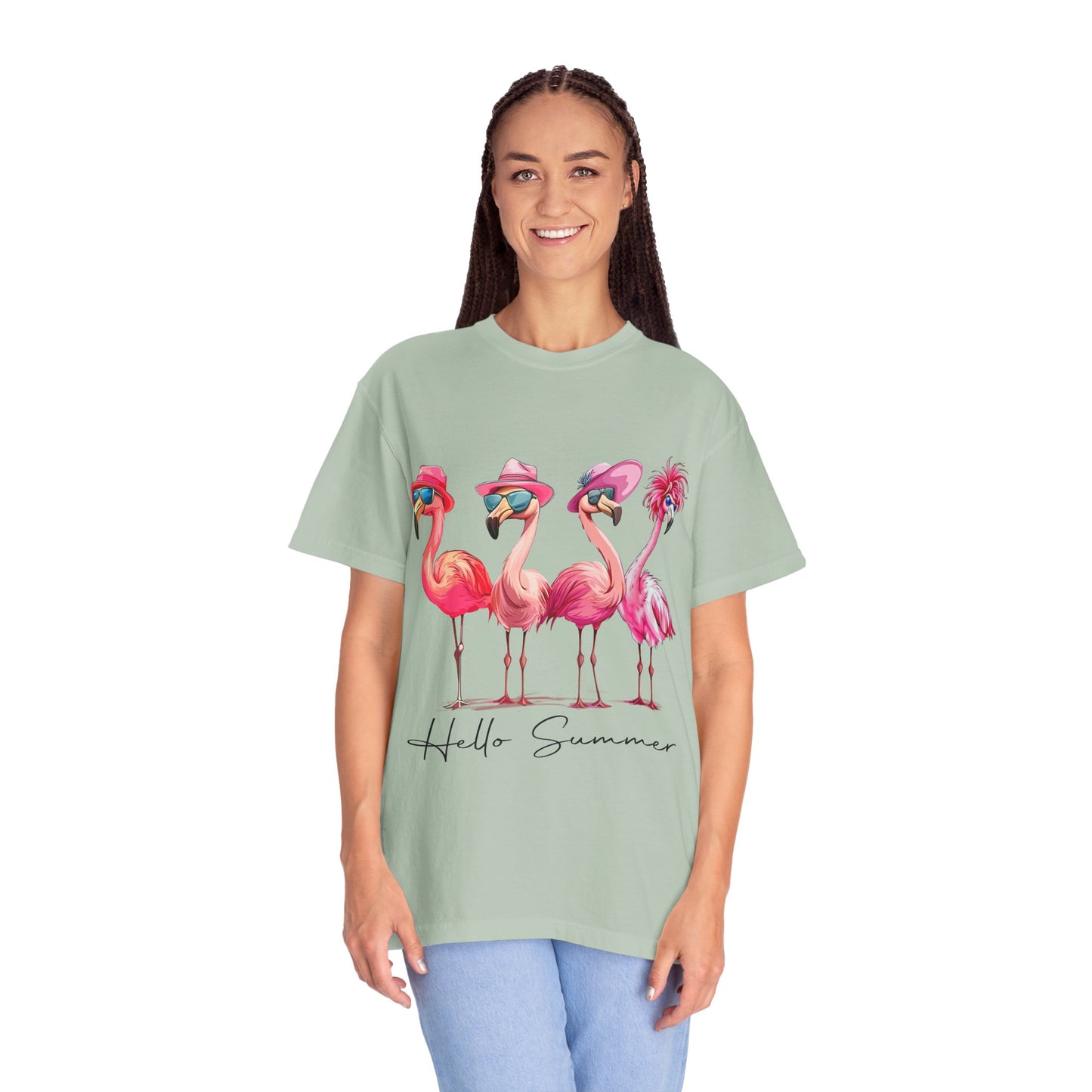 Hello Summer Flamingo T-Shirt - Garment-Dyed Tee for Beach Lovers