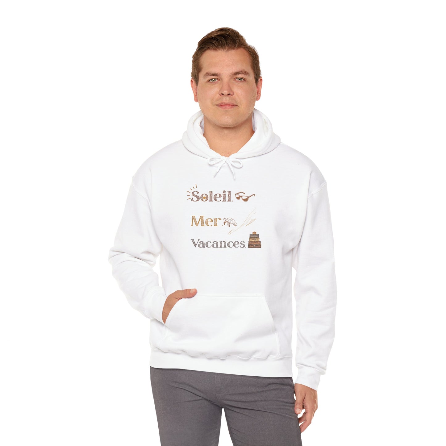 Soleil Mer Vacances Hoodie - Relaxing Beach Vibes Sweatshirt for Summer Getaways