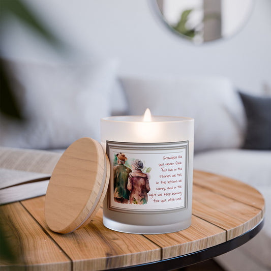 Grandpas Memorial Frosted Glass Candle – Hand-Poured 11oz Remembrance Gift with Wooden Wick