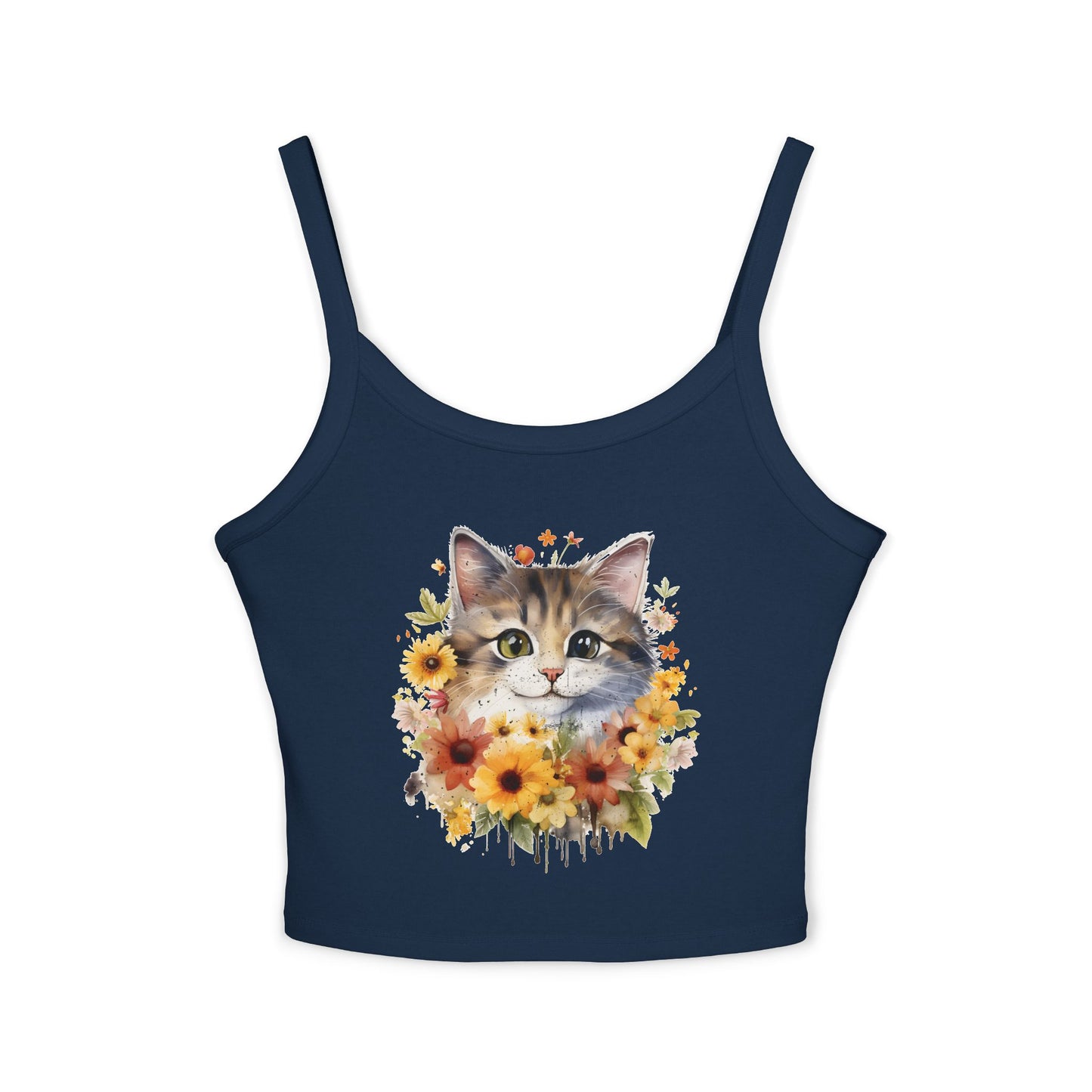 Floral Cat Women's Spaghetti Strap Tank Top - Cute and Stylish