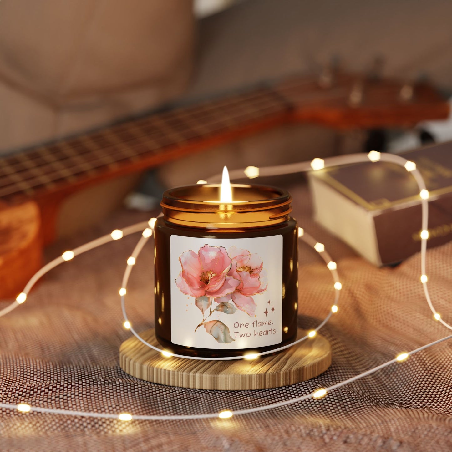 Elegant Floral Scented Soy Candle - Eco-Friendly Amber Jar, Aromatherapy Gift, Home Decor, Relaxation, Gift for couple